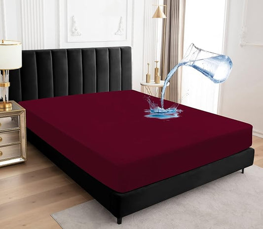 Sufdari Twin XL Mattress Protector,Waterproof Mattress Protector,Fitted Sheet Style Mattress Cover with 18" Deep Pocket,Washable and Comfortable-Deep Red,Twin XL