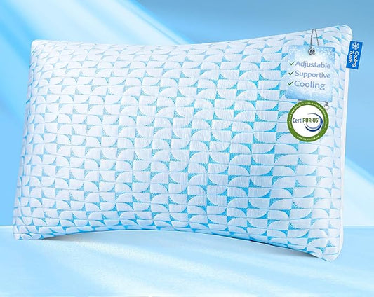 QUTOOL Firm Pillow Shredded Memory Foam, Cooling Pillow for Hot Sleeper, Adjustable Bed Pillow for Side Back Stomach Sleepers, Washable Cover, CertiPUR-US Certified, King Size