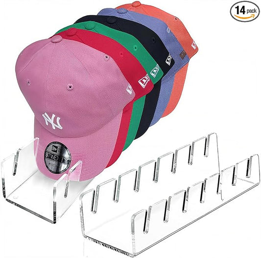 CHENYAOAI Hat Organizer for Baseball Caps, 2 Pcs No Install Acrylic Hat Stand for 14 Baseball Caps, Hat Racks for Caps Display and Organizer for Bedroom, Closet, Dresser, Office, Hat Holder