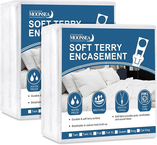 2 Pack King Size Zippered Mattress Protector Encasement with Ultra Soft Terry Surface, 6-Side Waterproof Mattress Protector, Durable Zipper, Noiseless, for Mattress 76'' X 80''(Fits 11-14 Inch)