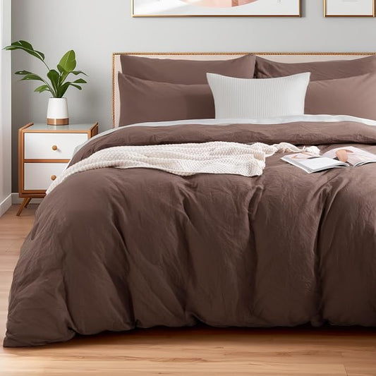 NEXHOME PRO Oversized King Duvet Cover Set – 100% Certified Organic Cotton with Washed Feel & Linen-Like Texture, Comfortable & Breathable, Home Bedding Set Dark Brown (No Comforter)