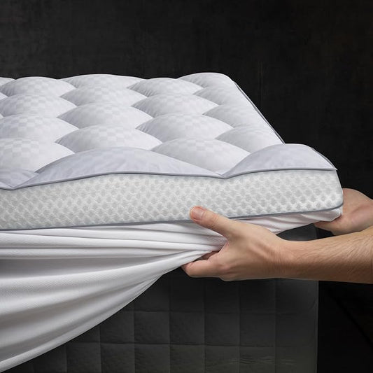 3 Inch Ultra-Fluffy Memory Foam Mattress Topper Cal King, Extra Soft Pillow Top Cal King Mattress Topper with 4X Support, Mattress Pad with Breathable Air Mesh Sides, 6-21'' Deep Pocket