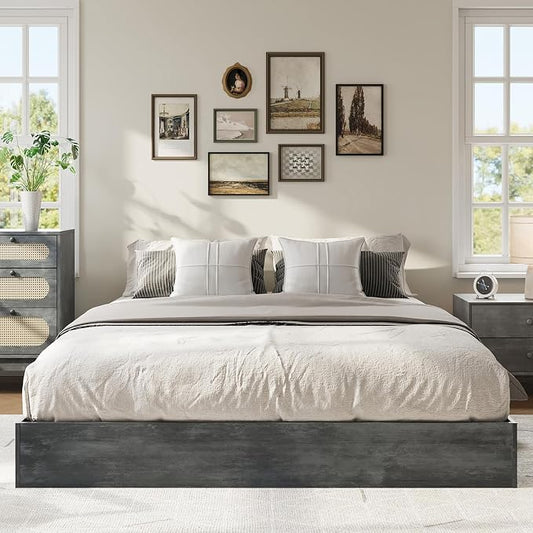 IDEALHOUSE Platform Bed Frame Queen Size,Wooden Slat Support,No Box Spring Needed, Easy Assembly