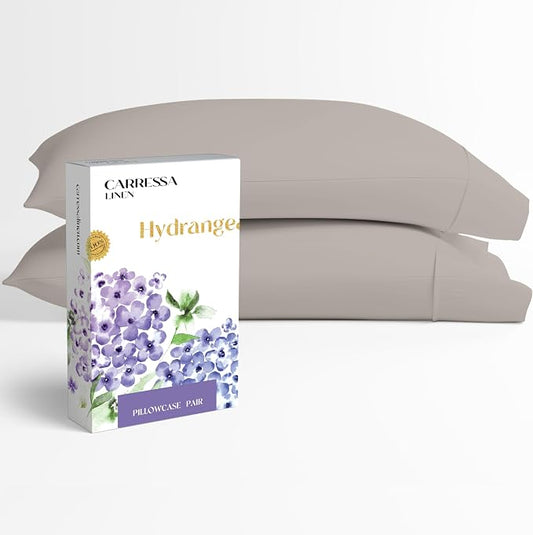 Carressa Linen 100% Egyptian Cotton King Size Pillow Cases Set of 2 - Luxury 600 Series Hydrangeas Collection King Pillowcases (Taupe), Soft Cooling, Sateen Weave Hotel Quality Bed Pillow Cover