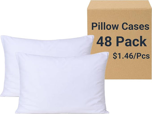 48 Pack Pillow Cases King Size with Envelope Closure - Soft Brushed Microfiber Fabric - Bulk Pillowcases for Hotel, Airbnbs, Hospital, Therapy Clinic, Fabric Marker (20x36, White)