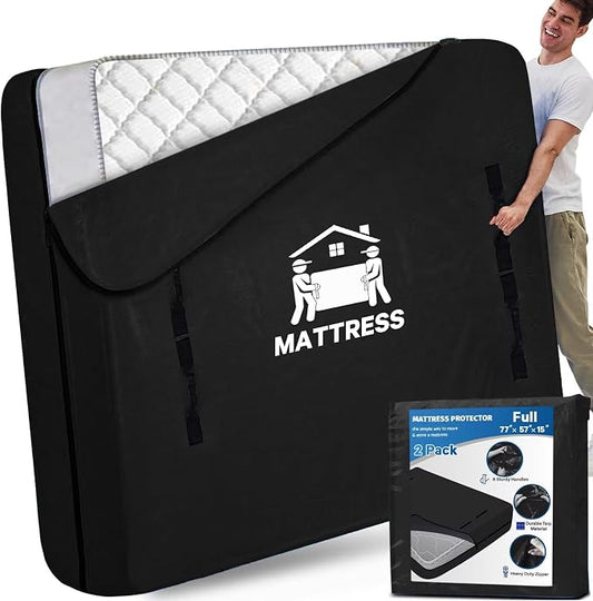 Mattress Bags for Moving, BETU Mattress Protector Waterproof Mattress Cover Storage Bags with 8 Heavy-Duty Handles and Zipper for Bed Extra Thick Large Reusable,77"x57"x15",Black,2 Pack