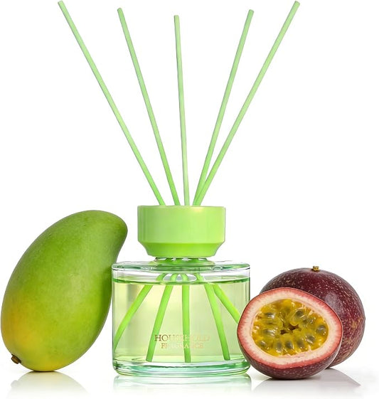 Reed Diffuser Set - 3.38 fl oz (100ml) Tropical Fruit Oil Diffusers | 5 Premium Reed Sticks | Home Fragrance Oil for Bathroom, Bedroom & Living Room | Aromatherapy Diffuser | Shelf Decor
