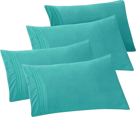 Elegant Comfort 4-PACK Solid Pillowcases 1500 Premium Hotel Quality Microfiber - Smooth Weave, Wrinkle and Stain Resistant, Easy Slip-On, 4-Piece Set, King Pillowcase, Turquoise
