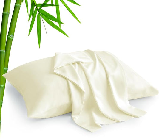 BEDELITE Standard Pillow Cases Set of 2, Rayon Derived from Bamboo, Cooling Pillow Cases for Hot Sleepers & Night Sweats, Breathable Silky Soft Envelope Pillowcases(Cream, 20"x26")