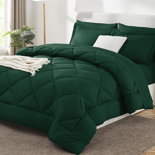 CozyLux Oversized King Comforter Set Emerald Green, 7 Pieces Bed in a Bag Comforter Set with Sheets, All Season Bedding Set with Down Alternative Comforter, Sheets, Pillowcases & Shams