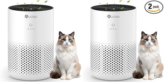 Aucleia Air Purifiers for Bedroom Home with H13 True HEPA Filter, 20dB Quiet Air Cleaner for Pets Hair Dander Odor, Smoke Dust Pollen, Aromatherapy Function, White (Pack of 2)