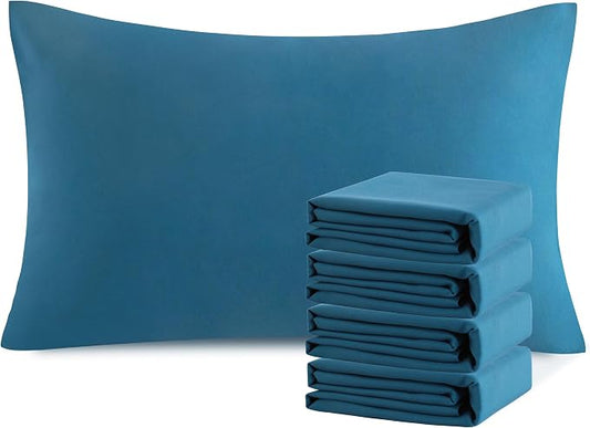 NTBAY Queen Pillowcase Set - 4 Pack Brushed Microfiber 20x30 Pillowcases - Soft, Wrinkle-Free, Fade-Resistant, Stain-Resistant, Teal Blue Pillowcases with Envelope Closure - 20x30 Inches, Teal Blue