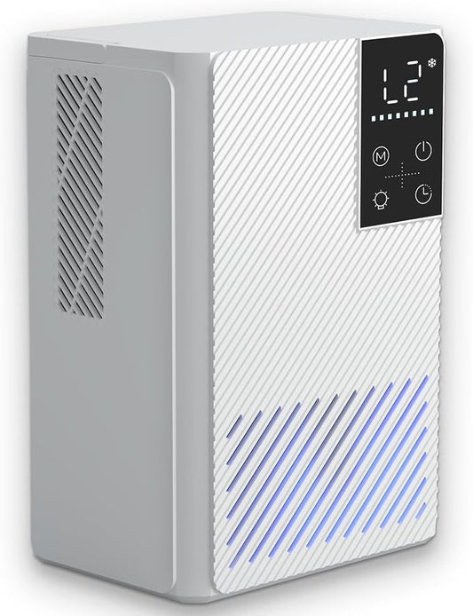Dehumidifier 58W Compact Quiet Effective Double Cores for Home. 68OZ Water Tank, Sleep Mode, Auto Shut-Off, Delay-Off Timer, Night Light, for Bathroom Bedroom RV Camper Closet or any Small Space