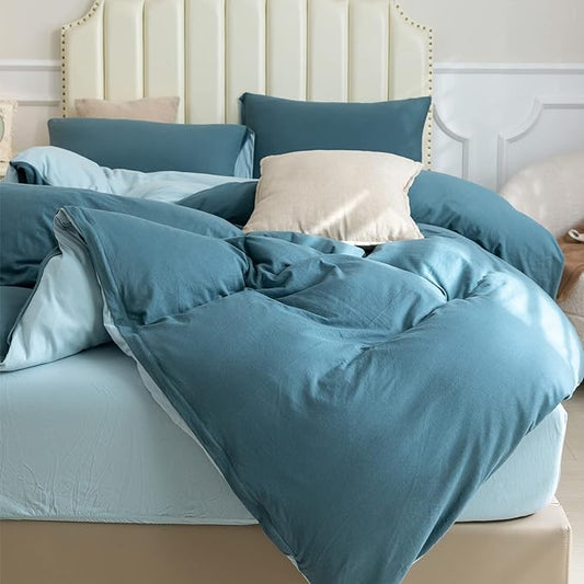 PURE ERA Jersey Knit Duvet Cover Set 100% T-Shirt Cotton Super Soft Comfy 3pc Bedding Set with Zipper Closure (Solid Cerulean Blue/Light Blue, King)