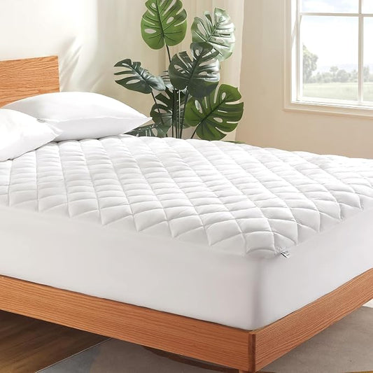SLEEP ZONE Flat Mattress Cover Full Size, Non Slip Quilted Fitted Mattress Pad, Noiseless Mattress Protector Up to 21" Deep Pocket (White, Full, 54x75)