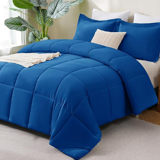 CozyLux Oversized Queen Comforter Set, 270GSM Classic Blue Bedding Sets for All Seasons, 3 Pieces 98x98 Bed Set with 1 Down Alternative Comforter and 2 Pillow Shams, Soft, Lightweight, Breathable