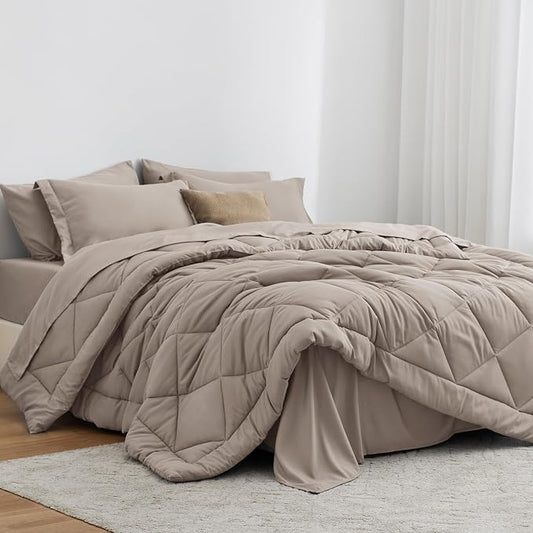 Love's cabin Twin Comforter Set Burlwood, 5 Pieces Twin Bed in a Bag, All Season Bedding Sets with 1 Comforter, 1 Flat Sheet, 1 Fitted Sheet, 1 Pillowcase and 1 Pillow Sham | Soft, Breathable, Lightweight, Comfortable