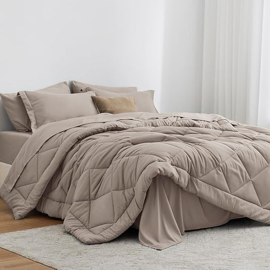 Love's cabin Queen Comforter Set Burlwood, 7 Pieces Queen Bed in a Bag, All Season Queen Bedding Sets with 1 Comforter, 1 Flat Sheet, 1 Fitted Sheet, 2 Pillowcase and 2 Pillow Sham | Soft, Breathable, Lightweight, Comfortable
