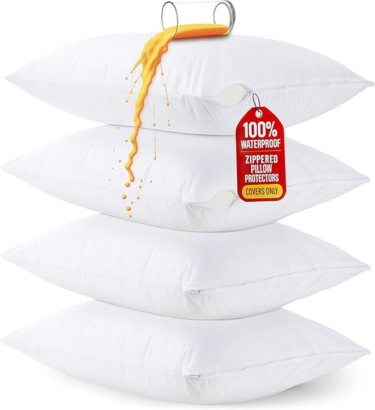Set of 4 Pillow Protectors with Zipper Toddler Size, Bed Bug and Dust Mite Proof Pillow Covers, Ultra Soft Pillow Encasements, Moisture Wicking and Waterproof Pillow Cases by Utopia Bedding (White)