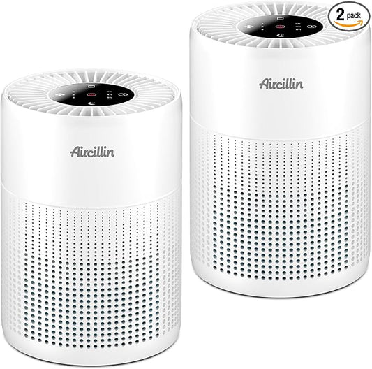 Aircillin 2 Pack Air Purifiers for Bedroom H13 True HEPA Air Filter Cleaner, Odor Eliminator, Remove Smoke Dust Pollen Pet Dander, Night Light For Home Living Room Dorm, Quiet 24dB Filtration System