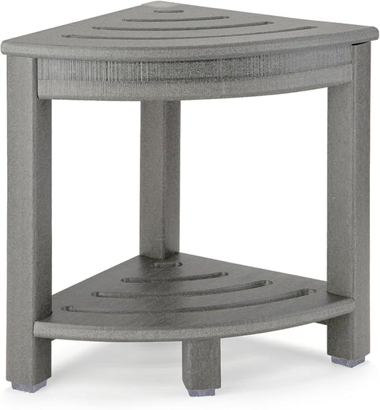 Apolimi HDPE Corner Shower Stool,Shower Bench Seat with Storage Shelf for Shaving Legs Plastic Spa Bath Step Foot Rest for Bathroom Small Place (Grey)