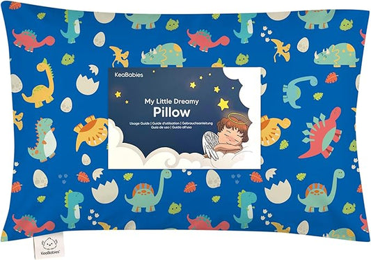 Toddler Pillow with Pillowcase - 13x18 My Little Dreamy Kids Travel Bed Pillows for Sleeping, Organic Cotton Small Pillowcase, Soft & Breathable, Machine Washable, Toddlers 2-5 years old (DinoWorld)