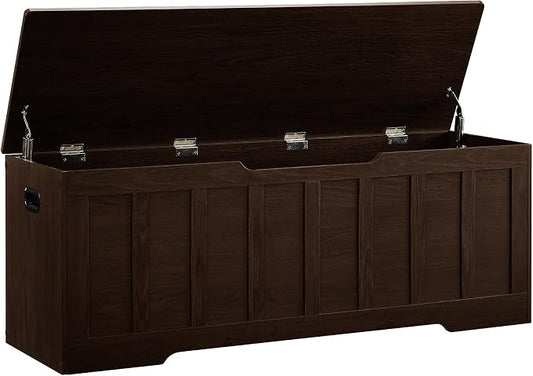 VANKILEY 51.2" Storage Chest Extra Large,Storage Bench with 2 Safety Hinges,Shoe Bench,51.2 * 15.7 * 19.1 inches,Wooden Trunk for Bedroom,livingroom,entryway,Supports 220 lb,Easy Assembly(Espresso).