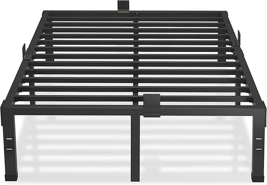 MAF 12 Inch Queen Bed Frames with Mattress Slide Stopper Black Heavy Duty Metal Platform Bed Frame Steel Slat Support, No Box Spring Needed, Noise Free, Easy Assembly