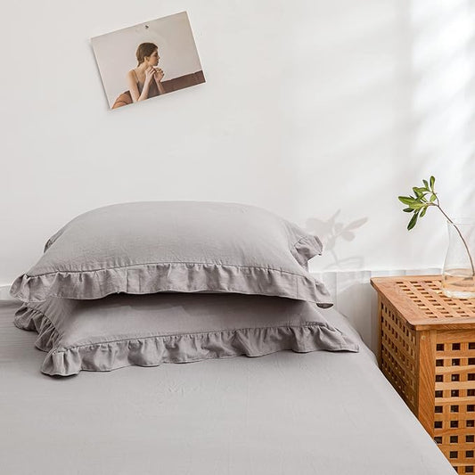 Light Gray Pillowcases King Pillowcases Cute Pillow Cover Gray Ruffled Pillow Shams Set of 2 Chic Boho Pillowcases 2 Pack (King (20''x36''), Light Grey)