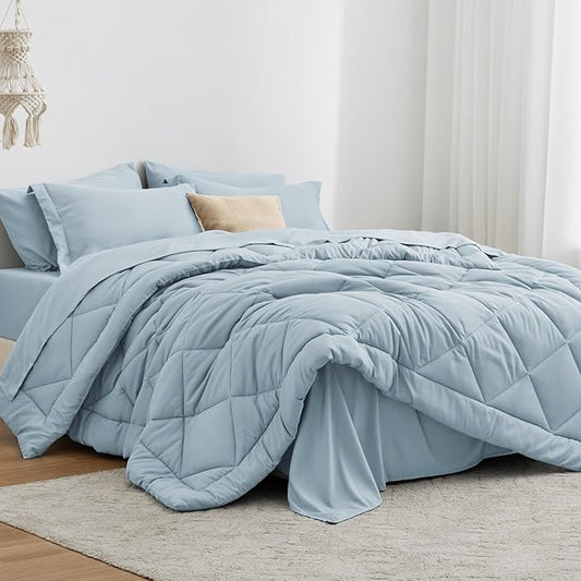 Love's cabin Twin XL Comforter Set Light Blue, 5 Pieces Twin XL Bed in a Bag, All Season Bedding Sets with 1 Comforter, 1 Flat Sheet, 1 Fitted Sheet, 1 Pillowcase and 1 Pillow Sham | Soft, Breathable, Lightweight, Comfortable