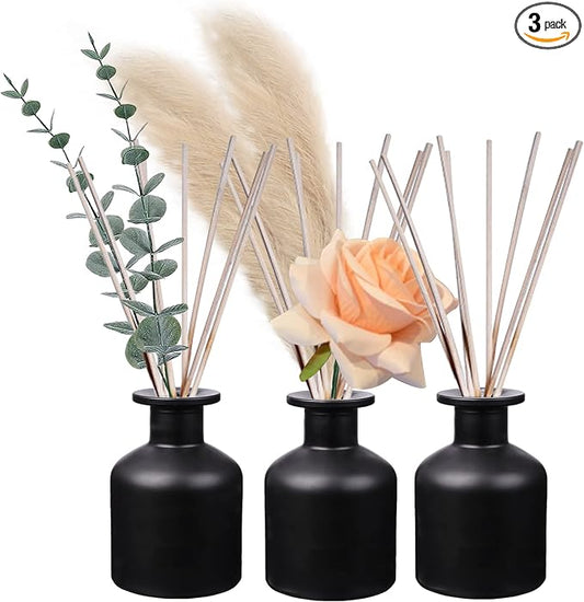 HOSSIAN Diffuser Glass Bottles Black -Empty Reed Diffuser Bottle With Sticks- Fragrance accessories use for DIY replacement reed diffuser sets (Black)