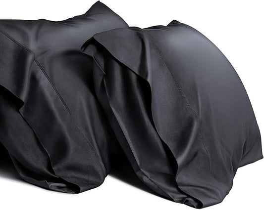 WishSmile Cooling Queen Pillowcases Set of 2 Breathable Cool Silky Soft Rayon Derived from Bamboo Fabric, Moisture Wicking for Hot Sleepers, Hair and Skin Friendly, Black, 2 Pack, 20x30IN
