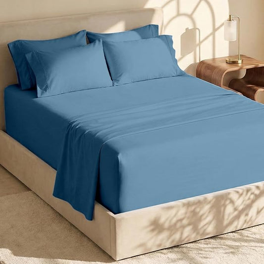 Hearth & Harbor Extra Deep Pocket Sheets - Fits Mattress 18-24 Inches Deep - Extra Deep Pocket Split King Size Sets - 7 Piece Split King Size - Blue Heaven