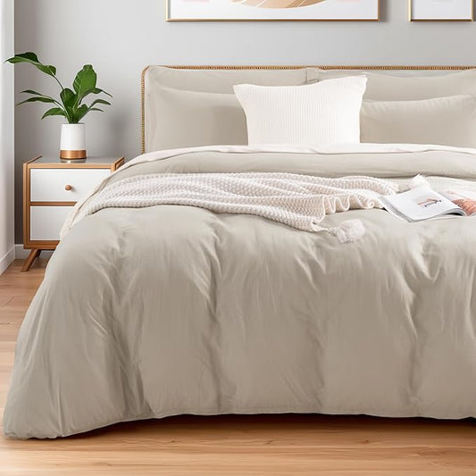 NEXHOME PRO 100% Washed Cotton Duvet Cover Twin Size, Ogranic Natural Linen Feel Breathable Bedding Set with Zipper Closure, 2 Pieces Duvet Cover Set Linen (No Comfortert) 6890