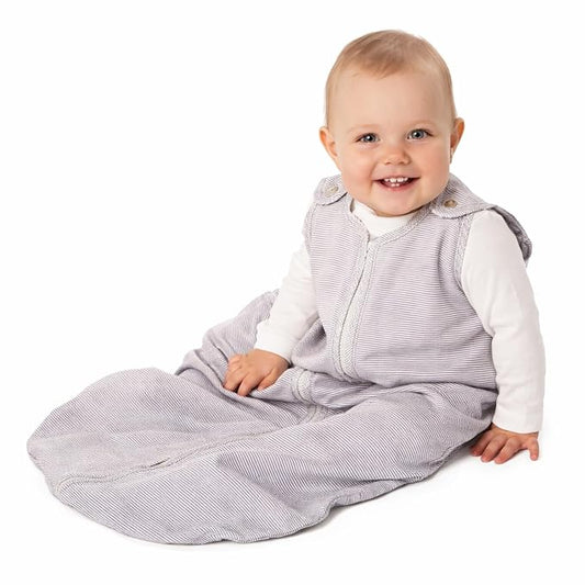 Baby Deedee Sleep Nest Lite - Baby Sleep Sack 0.6 TOG 0-6 Months, Sleeping Bag with Soft Cotton & Patented Shoulder Snaps, Newborn Wearable Blanket for Boys & Girls, Gray Stripes