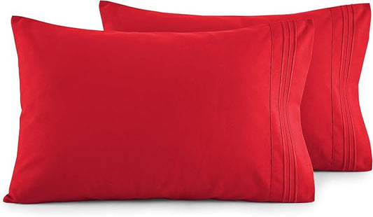 Elegant Comfort Luxury Ultra-Soft 2-Piece Pillowcase Set - 1500 Premium Hotel Quality Microfiber Double Brushed - Wrinkle Resistant, Standard/Queen, Red