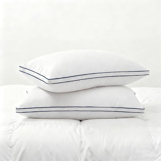 Feather Pillows Standard Size Set of 2 Goose Down Pillows with 100% Breathable Cotton Cover, Hotel Collection Bed Pillows for Sleeping, Soft Support for Back, Stomach and Side Sleepers