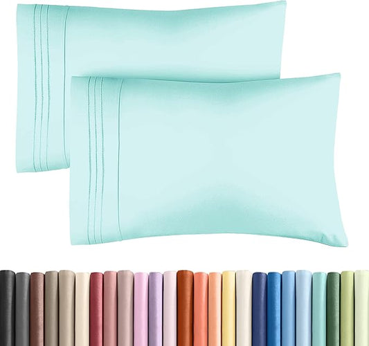 King Standard Pillow Cases Set of 2 - Soft Hotel Quality Pillowcase Covers - Comfy, Cozy and Fade Free - Wrinkle Resistant - Machine Washable Pillow Protectors - 2 Piece Set - King Standard Spa Blue