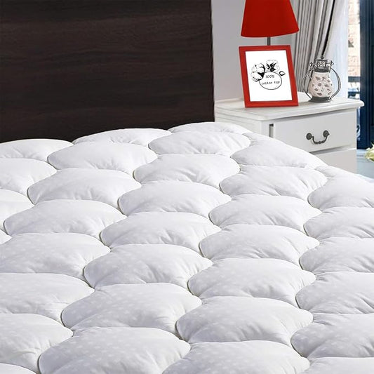 LEISURE TOWN Cotton Twin Mattress Pad Fitted Quilted Mattress Cover Pillow Top Mattress Topper Cooling Soft Breathable Mattress Protector with 8-21 Deep Pocket,Machine Washable (39x75 White)