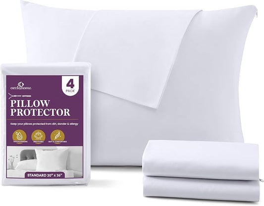 CirclesHome Pillow Protectors 4 Pack Standard Zippered - 100% Cotton Breathable Pillowcases - Protects Pillows from Dirt, Dust and Debri (Standard - Set of 4 - 20x26)