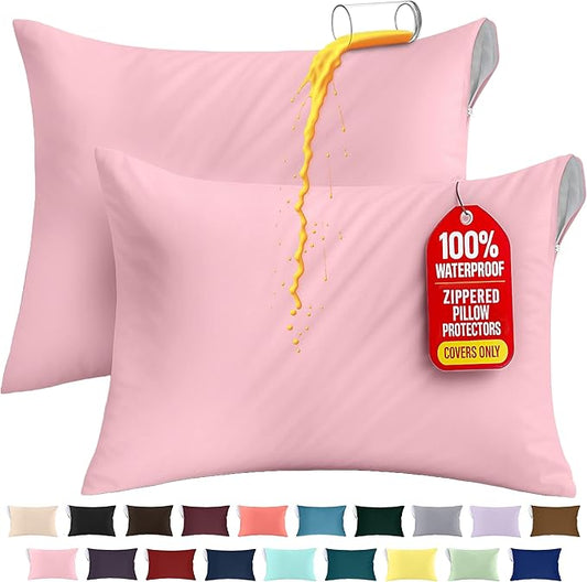 Utopia Bedding Premium 100% Waterproof Pillow Protectors with Zipper King Size (Set of 2), Bed Bug and Dust Mite Proof Zippered Pillow Covers, Pillow Encasement Cases, Pink