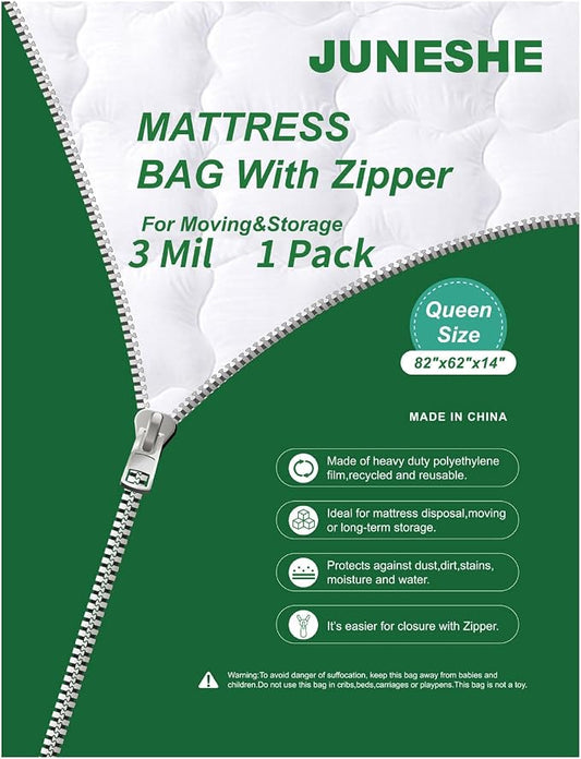 3 Mil Queen Size Mattress Bag with Zipper for Storage Moving,Plastic Waterproof Mattress Protector Cover Moving Supplies