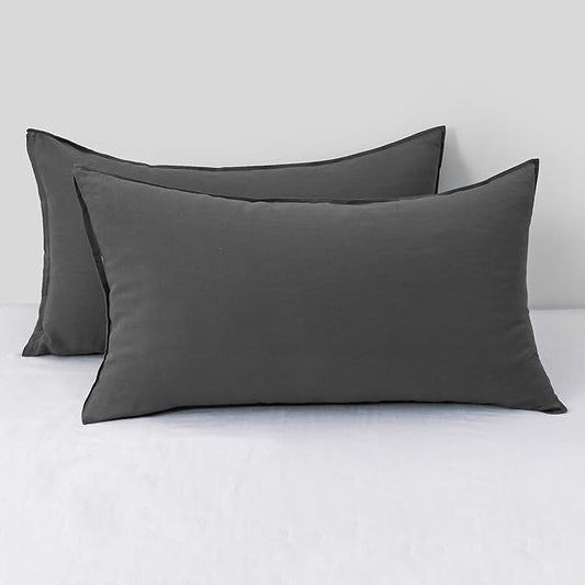CHUFFED Linen Pillow Cases 2 Pack 100% Linen King Size Pillowcases, Breathable and Cooling Washed Pillow Shams with Zipper Closure, 20x36 Inches,Dark Grey