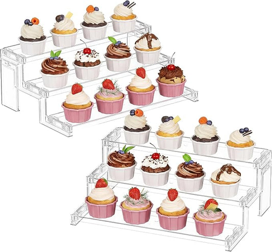 Lifewit Cupcake Stand, Perfume Cologne Organizer, Tool-Free Assembly, Display Riser, Spice Rack, Figurine Holder, Makeup Storage, Room Decor, Party Decorations, Clear, 12″ 3 Tier, 2 Pcs