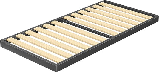 VIPSHOW 2 Inch Wood Slat Twin Box Spring with Round Corners - 3000 lbs Capacity, Low Profile Bed Slat Replacement Bunkie Board with Metal Frame, Noise-Free, Easy Assemble, Black