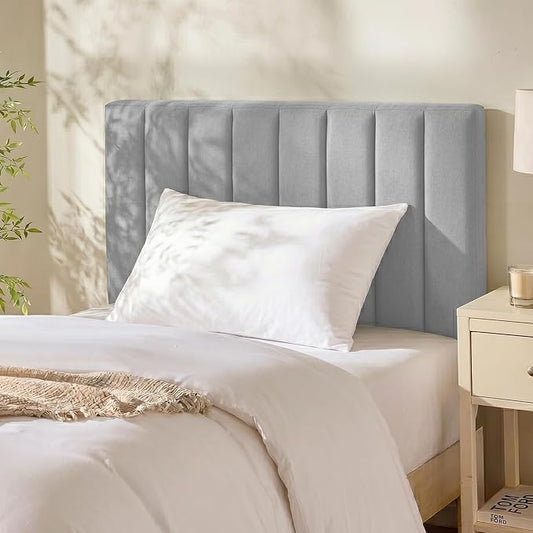 Hearth & Harbor Upholstered Twin Headboard - Easy Assemble Channel Stitched Headboard Twin Size - Wall Mounted Headboards with 3D Soundproof Wall Panels Peel & Stick Floating Headboards, Silver