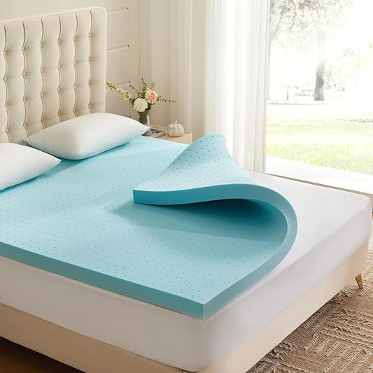 Eiayeebil 2 Inch Memory Foam Mattress Topper King, Mattress Pad Gel Infused Foam Bed Topper, Ventilated Soft Blue,King Size