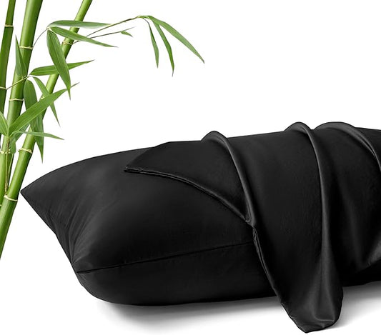MR&HM King Pillow Cases Set of 2, Cooling Pillow Case for Hot Sleepers 20"x40", Breathable & Moisture Wicking, Soft Envelope Pillowcases, Rayon Derived from Bamboo & Polyester Blend (Black)