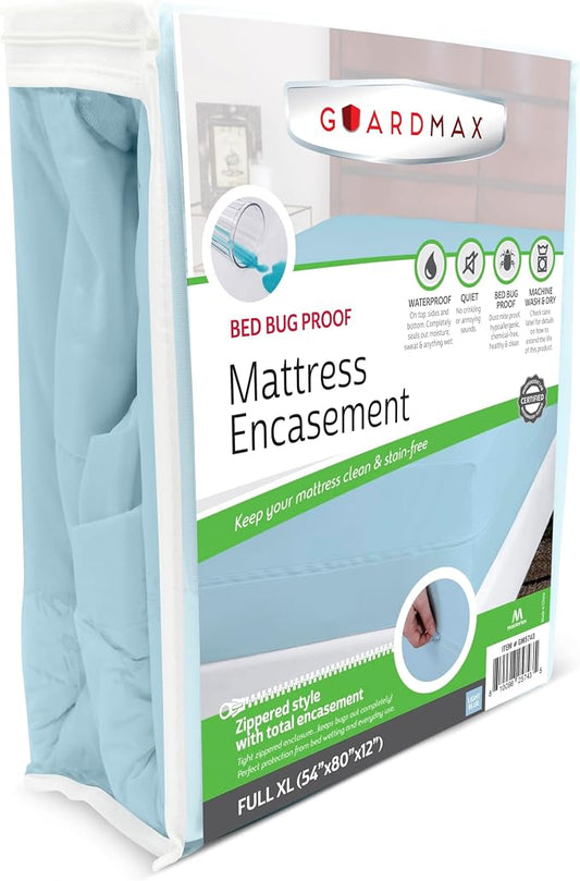 Guardmax Full XL Mattress Encasement with Zipper, Waterproof, Bed Bug Proof, Dust Mite Proof Mattress Protector for Full XL Size Bed up to 12" Deep, Zippered All Around Jersey Knitted Mattress Cover