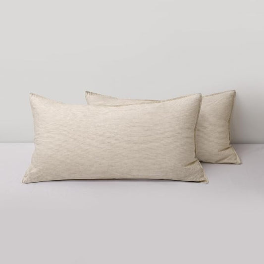 CHUFFED 100% French Linen Pillow Cases King Size Set of 2, Stone Washed Flax Pillow Covers with Zipper Closure - Breathable & Cooling for Hot Sleepers,20x36 Inches, Brown Stripe